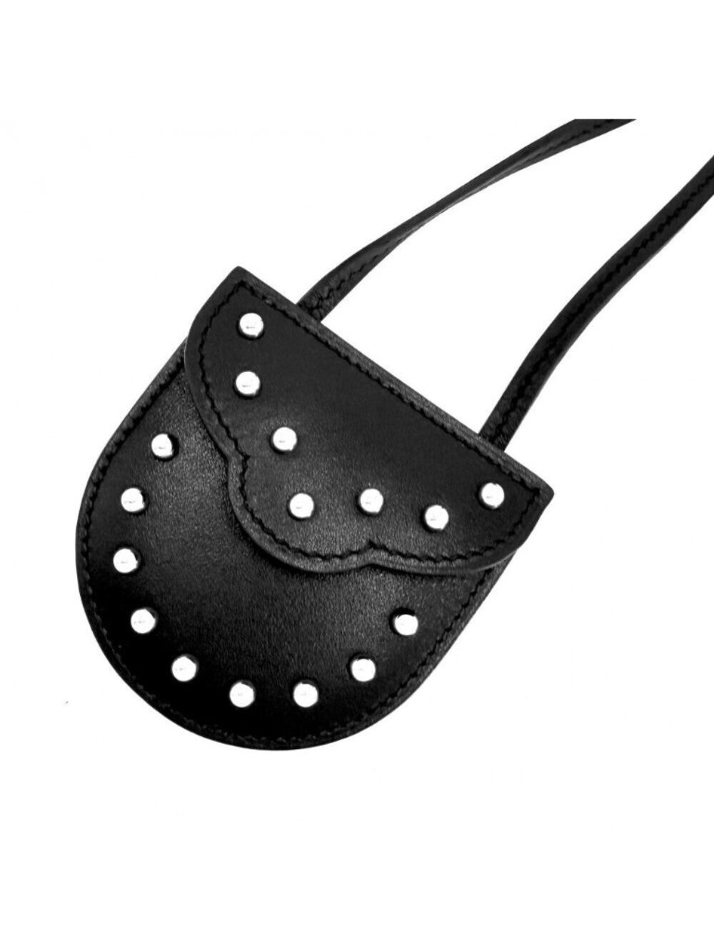Hermes Necklace Car Navigation Studs Mini Pouch Leather Black Silver
